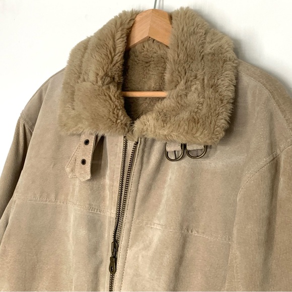 Canda Tan Suede B-3 Aviator Jacket Shearling Lining Size Large - Picture 4 of 14
